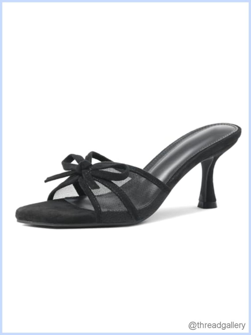 Kitten Heel Mules Mesh Slip-On Heeled Sandals Square Toe